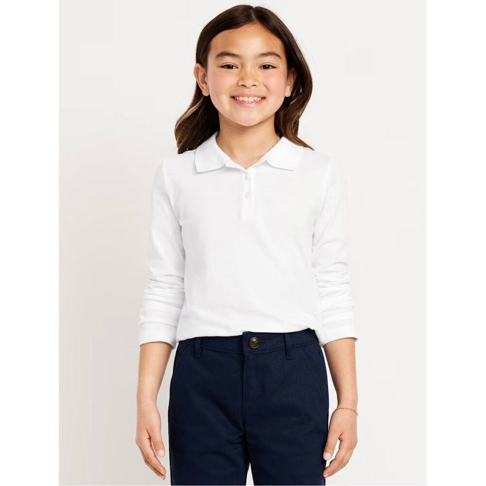 🌸 Old Navy Girls White Long Sleeve Knit Polo Shirt Size XXL 18 New